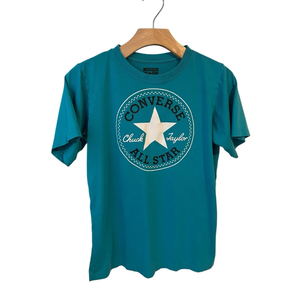 Converse All-Star T-Shirt Youth Size L 12-13 Years Teal Short Sleeve Logo Tee